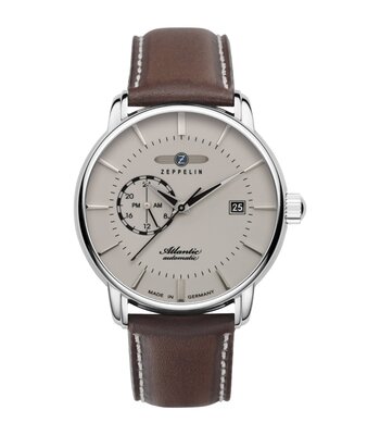 Horloge ZEPPELIN ATLANTIC Heren 8470-5 Analoog Behuizing MINERAAL Beige Bracelette Leer Bruin Boucle ardillon Etanchéiteiten 5ATM