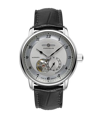 Horloge ZEPPELIN FRIEDRICHSHAFEN Heren 8566-4 Analoog Behuizing MINERAAL Zilverkleurig Bracelette Leer Zwart Etanchéiteiten 5BAR