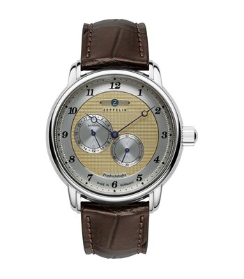 Horloge ZEPPELIN FRIEDRICHSHAFEN Heren 8568-5 Analoog Behuizing MINERAAL Goudkleurig Bracelette Leer Bruin Etanchéiteiten 5BAR