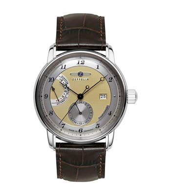 Horloge ZEPPELIN FRIEDRICHSHAFEN Heren 8590-5 Analoog Behuizing Saffier Bruin Bracelette Leer Bruin Etanchéiteiten 5BAR