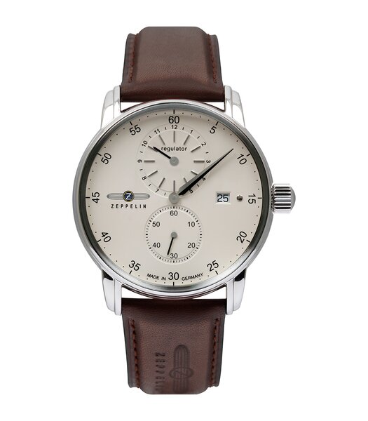 Horloge ZEPPELIN NEW CAPTAIN'S LINE Heren 8622-5 Analoog Behuizing Saffier Beige Bracelette Leer Bruin Boucle ardillon Etanchéiteiten 5ATM