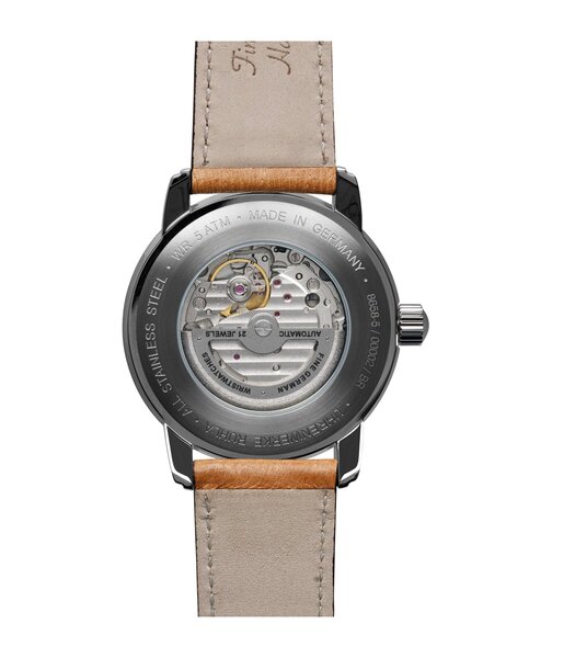 Horloge ZEPPELIN NEW CAPTAIN'S LINE Heren 8658-5 Analoog Behuizing MINERAAL Beige Bracelette Leer Bruin Boucle déployante Etanchéiteiten 5BAR