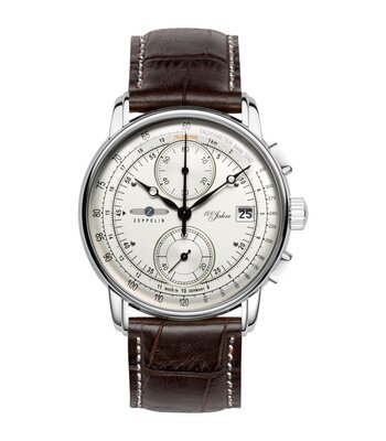 Horloge ZEPPELIN 100 JAHRE ZEPPELIN Heren 8670-1 Analoog Behuizing MINERAAL Wit Bracelette Leer Bruin Boucle ardillon Etanchéiteiten 5ATM