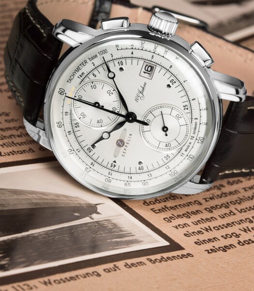 Horloge ZEPPELIN 100 JAHRE ZEPPELIN Heren 8670-1 Analoog Behuizing MINERAAL Wit Bracelette Leer Bruin Boucle ardillon Etanchéiteiten 5ATM