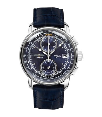 Horloge ZEPPELIN 100 JAHRE ZEPPELIN Heren 8670-3 Analoog Behuizing MINERAAL Blauw Bracelette Leer Blauw Boucle ardillon Etanchéiteiten 5BAR