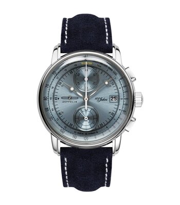 Horloge ZEPPELIN 100 JAHRE ZEPPELIN Heren 8670-4 Analoog Behuizing Mineraal Zilverkleurig Bracelette Leer Blauw Boucle ardillon Etanchéiteiten 5 BAR