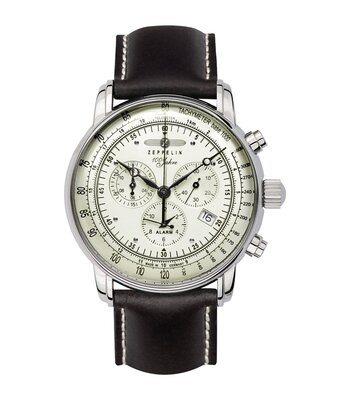 Horloge ZEPPELIN 100 JAHRE ZEPPELIN Heren 8680-3 Analoog Behuizing MINERAAL Wit Bracelette Leer Zwart Boucle ardillon Etanchéiteiten 5ATM