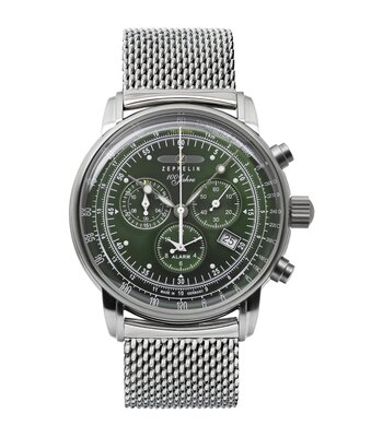 Horloge ZEPPELIN 100 JAHRE ZEPPELIN Heren 8680M-4 Analoog Behuizing MINERAAL Groen Bracelette Milanees Staal BOUCLE DEPLOYANTE Etanchéiteiten 5ATM