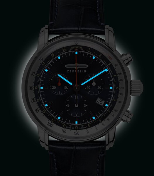 Horloge ZEPPELIN LZ14 MARINE Heren 8888-3 Analoog Behuizing MINERAAL Blauw Bracelette Leer Blauw Boucle déployante Etanchéiteiten 5BAR