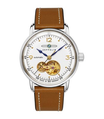 Montre ZEPPELIN BARCELONA LADIES Femme 9567-1 Analogue Cadran MINERAL Blanc Bracelet Cuir Brun Etanchéité 5BAR
