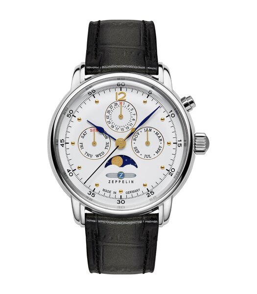 Horloge ZEPPELIN BARCELONA Heren 9576-1 Analoog Behuizing MINERAAL Wit Armband Leer Zwart Waterdichtheid 5BAR