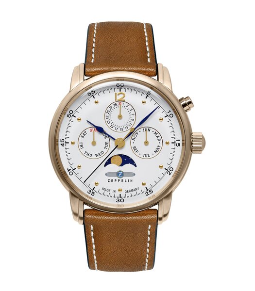 Horloge ZEPPELIN BARCELONA Heren 9576-5 Analoog Behuizing MINERAAL Wit Armband Leer Bruin Waterdichtheid 5BAR