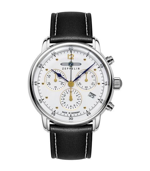 Horloge ZEPPELIN BARCELONA Heren 9586-1 Analoog Behuizing MINERAAL Wit Armband Leer Zwart Waterdichtheid 5BAR