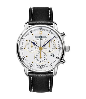 Montre ZEPPELIN BARCELONA Homme 9586-1 Analogue Cadran MINERAL Blanc Bracelet Cuir Noir Etanchéité 5BAR