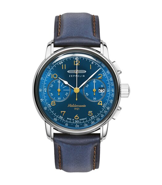 Horloge ZEPPELIN MEDITERRANEE - BLUE Heren 9670-3 Analoog Behuizing MINERAAL Blauw Bracelette Leer Blauw Boucle ardillon Etanchéiteiten 5BAR