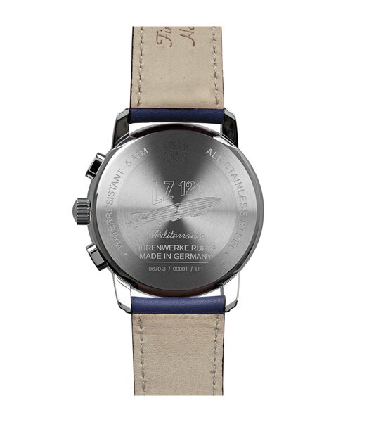Horloge ZEPPELIN MEDITERRANEE - BLUE Heren 9670-3 Analoog Behuizing MINERAAL Blauw Bracelette Leer Blauw Boucle ardillon Etanchéiteiten 5BAR