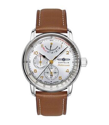 Montre ZEPPELIN MEDITERRANEE Homme 9690-1 Analogue Cadran Saphir ZILVER Bracelet Cuir Brun Etanchéité 5BAR