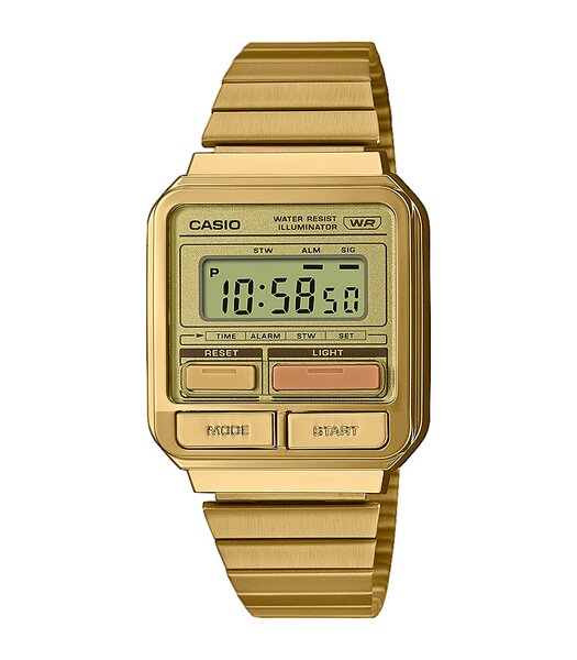 Horloge CASIO CASIO COLLECTION RETRO Heren A120WEG-9AEF Digitaal Behuizing Acryl Goudkleurig Bracelette Roestvrij staal Goudkleurig Fermeture réglable