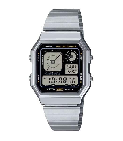 Montre CASIO CASIO COLLECTION RETRO Homme A130WE-1AEF Digital Cadran Acrylique Noir Bracelet Acier inoxydable Argenté