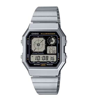 Montre CASIO CASIO COLLECTION RETRO Homme A130WE-1AEF Digital Cadran Acrylique Noir Bracelet Acier inoxydable Argenté