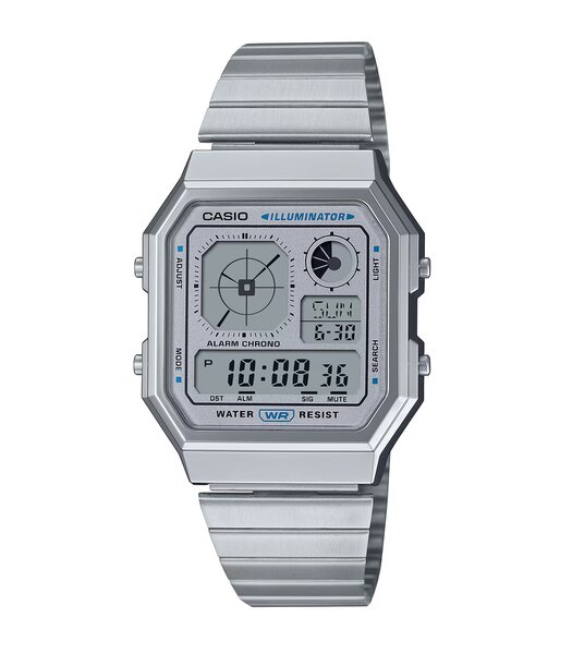 Montre CASIO CASIO COLLECTION RETRO Homme A130WE-7AEF Digital Cadran Acrylique Bleu Bracelet Acier inoxydable Argenté