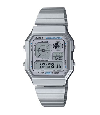 Montre CASIO CASIO COLLECTION RETRO Homme A130WE-7AEF Digital Cadran Acrylique Bleu Bracelet Acier inoxydable Argenté