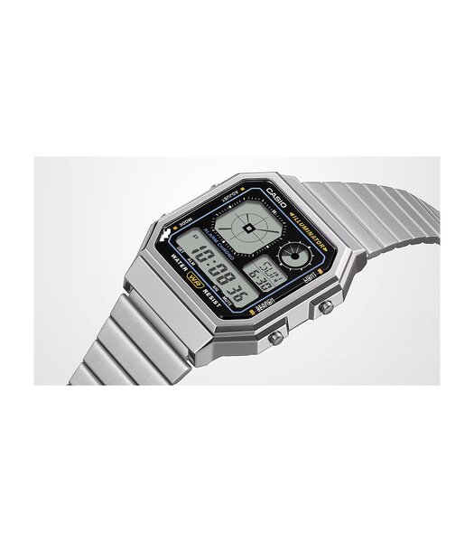 Montre CASIO CASIO COLLECTION RETRO Homme A130WE-7AEF Digital Cadran Acrylique Bleu Bracelet Acier inoxydable Argenté