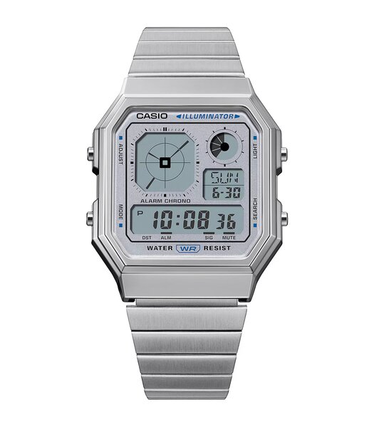 Montre CASIO CASIO COLLECTION RETRO Homme A130WE-7AEF Digital Cadran Acrylique Bleu Bracelet Acier inoxydable Argenté