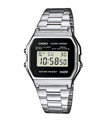 Montre CASIO CASIO COLLECTION RETRO Unisexe A158WEA-1EF Digital Cadran Acrylique Noir Bracelet Acier inoxydable Acier Clip / clasp