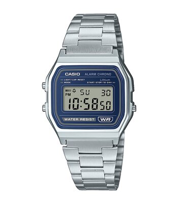 Montre CASIO CASIO COLLECTION RETRO Unisexe A158WEA-2EF Digital Cadran Acrylique Bleu Bracelet Acier inoxydable Argenté