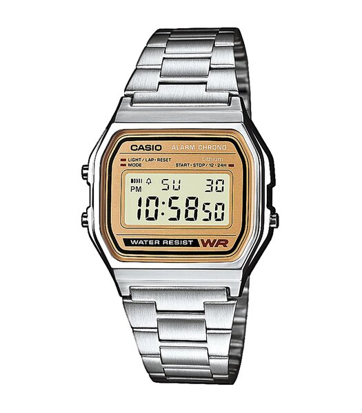 Montre CASIO CASIO COLLECTION RETRO Unisexe A158WEA-9EF Digital Cadran Acrylique Or jaune Bracelet Acier inoxydable Acier Clip / clasp