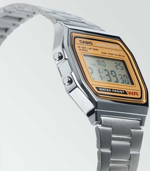Montre CASIO CASIO COLLECTION RETRO Unisexe A158WEA-9EF Digital Cadran Acrylique Or jaune Bracelet Acier inoxydable Acier Clip / clasp