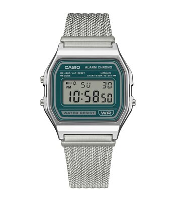 Montre CASIO CASIO COLLECTION RETRO Homme A158WEM-3EF Digital Cadran POLI Vert Bracelet Acier inoxydable Argenté