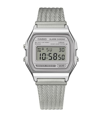 Montre CASIO CASIO COLLECTION RETRO Homme A158WEM-7EF Digital Cadran POLI Gris Bracelet Acier inoxydable Argenté