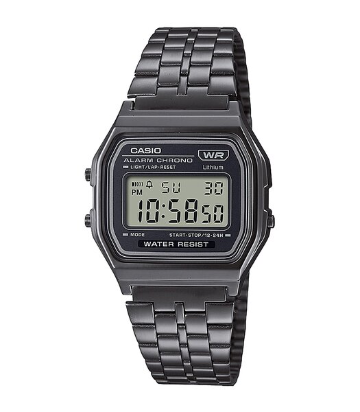 Horloge CASIO CASIO COLLECTION RETRO Unisex A158WETB-1AEF Digitaal Behuizing Acryl Zwart Armband Roestvrij staal Zwart Verstelbare sluiting