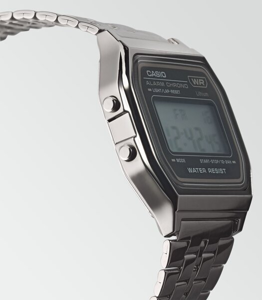 Horloge CASIO CASIO COLLECTION RETRO Unisex A158WETB-1AEF Digitaal Behuizing Acryl Zwart Armband Roestvrij staal Zwart Verstelbare sluiting