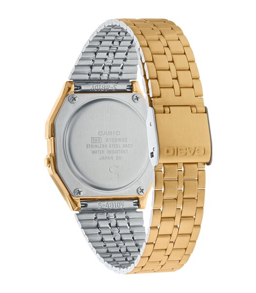 Horloge CASIO CASIO COLLECTION RETRO Unisex A159WGEA-1EF Digitaal Behuizing Acryl Zwart Armband Roestvrij staal Geel goud Clip / clasp