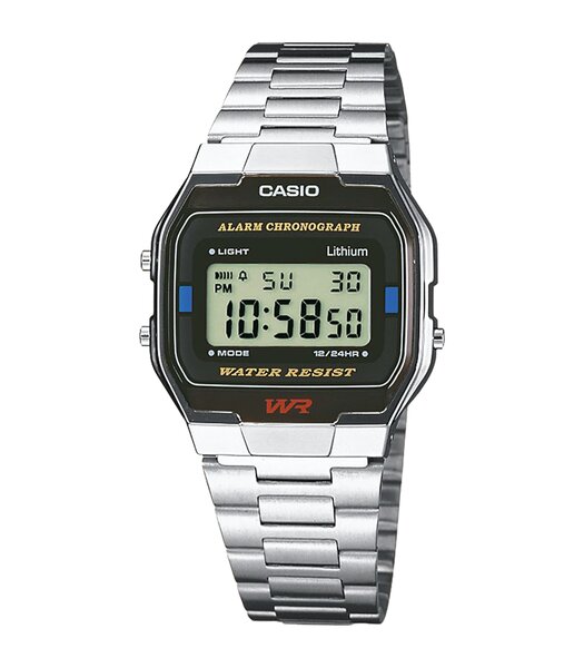 Montre CASIO CASIO COLLECTION RETRO Unisexe A163WA-1QES Digital Cadran Acrylique Noir Bracelet Acier inoxydable Acier Clip / clasp