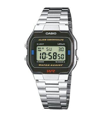 Montre CASIO CASIO COLLECTION RETRO Unisexe A163WA-1QES Digital Cadran Acrylique Noir Bracelet Acier inoxydable Acier Clip / clasp
