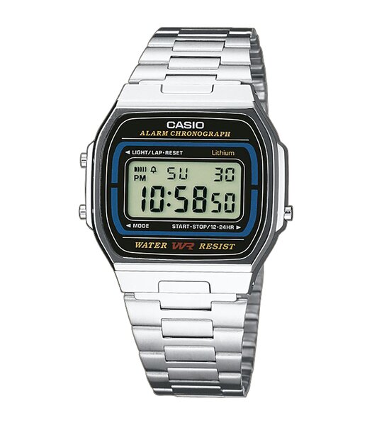 Horloge CASIO CASIO COLLECTION RETRO Unisex A164WA-1VES Digitaal Behuizing Acryl Zwart Bracelette Roestvrij staal Staal Clip / clasp