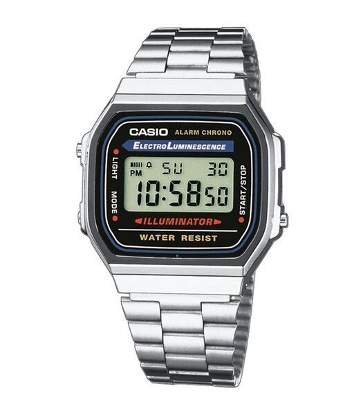 Horloge CASIO CASIO COLLECTION RETRO Unisex A168WA-1YES Digitaal Behuizing Acryl Zwart Bracelette Roestvrij staal Staal Clip / clasp