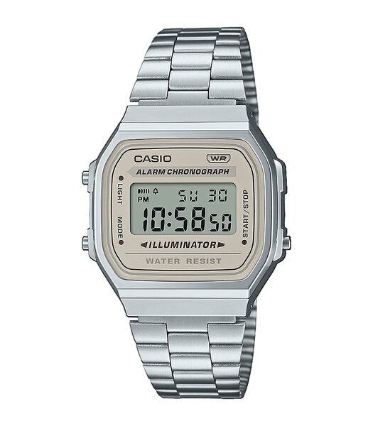 Horloge CASIO CASIO COLLECTION RETRO Unisex A168WA-8AYES Digitaal Behuizing Acryl Beige Bracelette Roestvrij staal Zilverkleurig Boucle déployante Eta