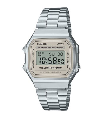 Montre CASIO CASIO COLLECTION RETRO Unisexe A168WA-8AYES Digital Cadran Acrylique Beige Bracelet Acier inoxydable Argenté Boucle déployante
