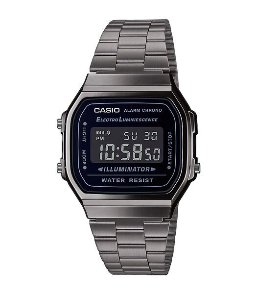 Montre CASIO CASIO COLLECTION RETRO Homme A168WEGG-1BEF Digital Cadran Acrylique Noir Bracelet Acier inoxydable Gunmetal Clip / clasp