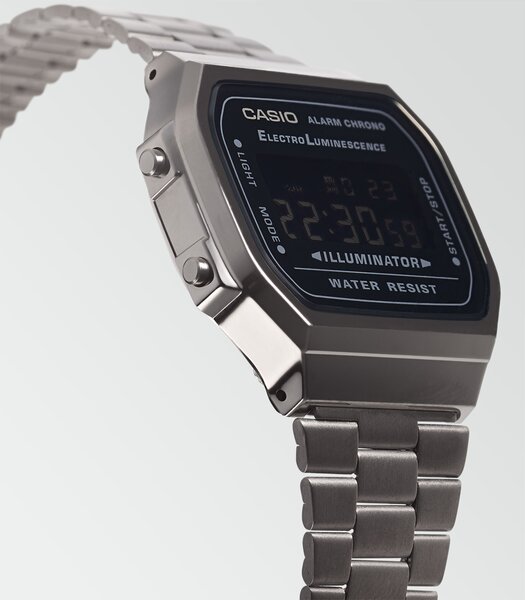 Montre CASIO CASIO COLLECTION RETRO Homme A168WEGG-1BEF Digital Cadran Acrylique Noir Bracelet Acier inoxydable Gunmetal Clip / clasp