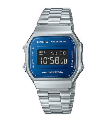 Montre CASIO CASIO COLLECTION RETRO Homme A168WEM-2BEF Digital Cadran Acrylique Bleu Bracelet Acier inoxydable Argenté Fermeture réglable