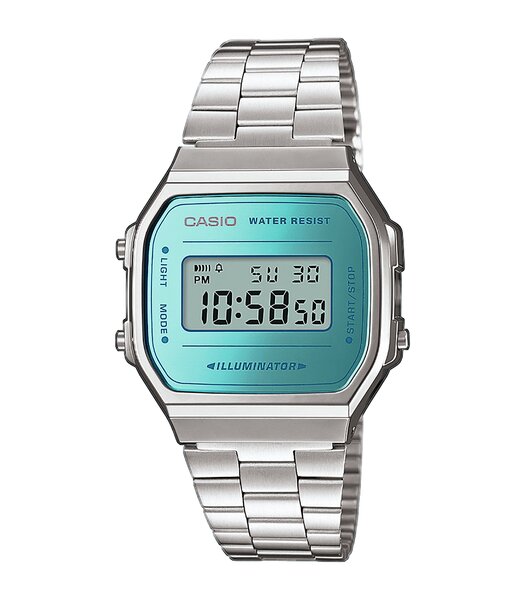 Montre CASIO CASIO COLLECTION RETRO Homme A168WEM-2EF Digital Cadran Minéral Bleu Bracelet Acier inoxydable Acier Fermeture réglable