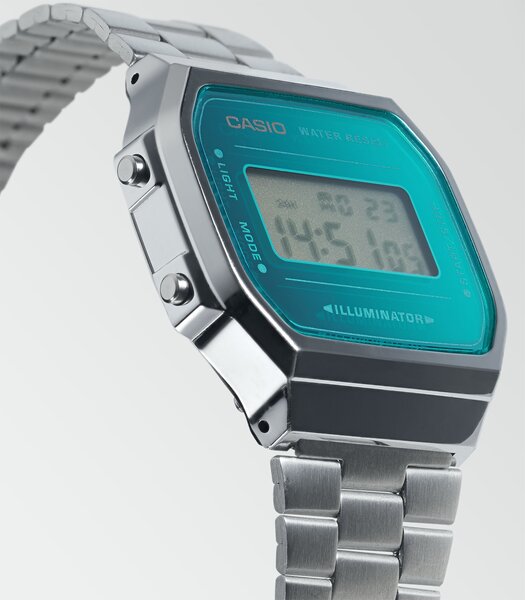 Montre CASIO CASIO COLLECTION RETRO Homme A168WEM-2EF Digital Cadran Minéral Bleu Bracelet Acier inoxydable Acier Fermeture réglable