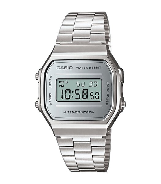Horloge CASIO CASIO COLLECTION RETRO Heren A168WEM-7EF Digitaal Behuizing MINERAAL Grijs Bracelette Roestvrij staal Staal Clip / clasp