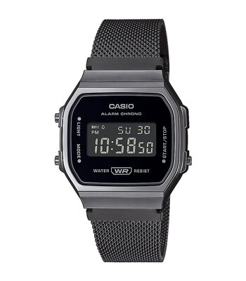 Montre CASIO CASIO COLLECTION RETRO Unisexe A168WEMB-1BEF Digital Cadran Acrylique Noir Bracelet Acier inoxydable Noir Fermeture réglable